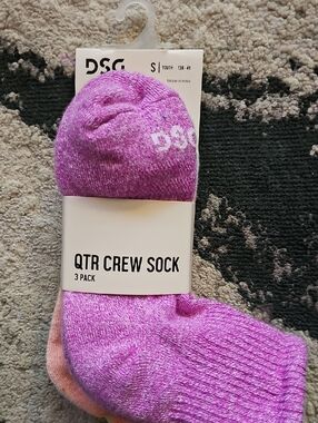 DSG Pink Quarter Crew Socks 3-Pack Size 13k-4Y. New